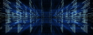 Matrix blue background with blue symbols and code