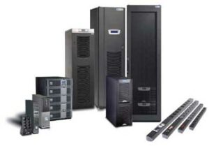 Image of cabinets, computers, and UPS power supply supplies standing up
