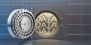 Open vaulted steel door with "DATA" inside the vault