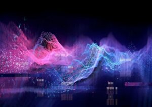 Abstract photo of pink, blue, and purple waves depicting telecommunications.
