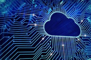 blue cloud with circuits running to it